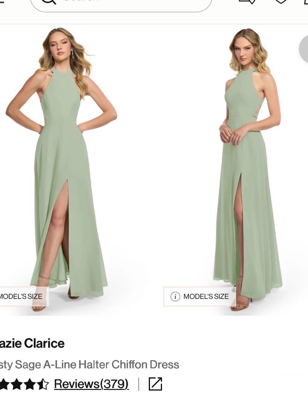 Azazie Dusty Sage Halter Chiffon Maxi Dress with Front Slit- new with tags